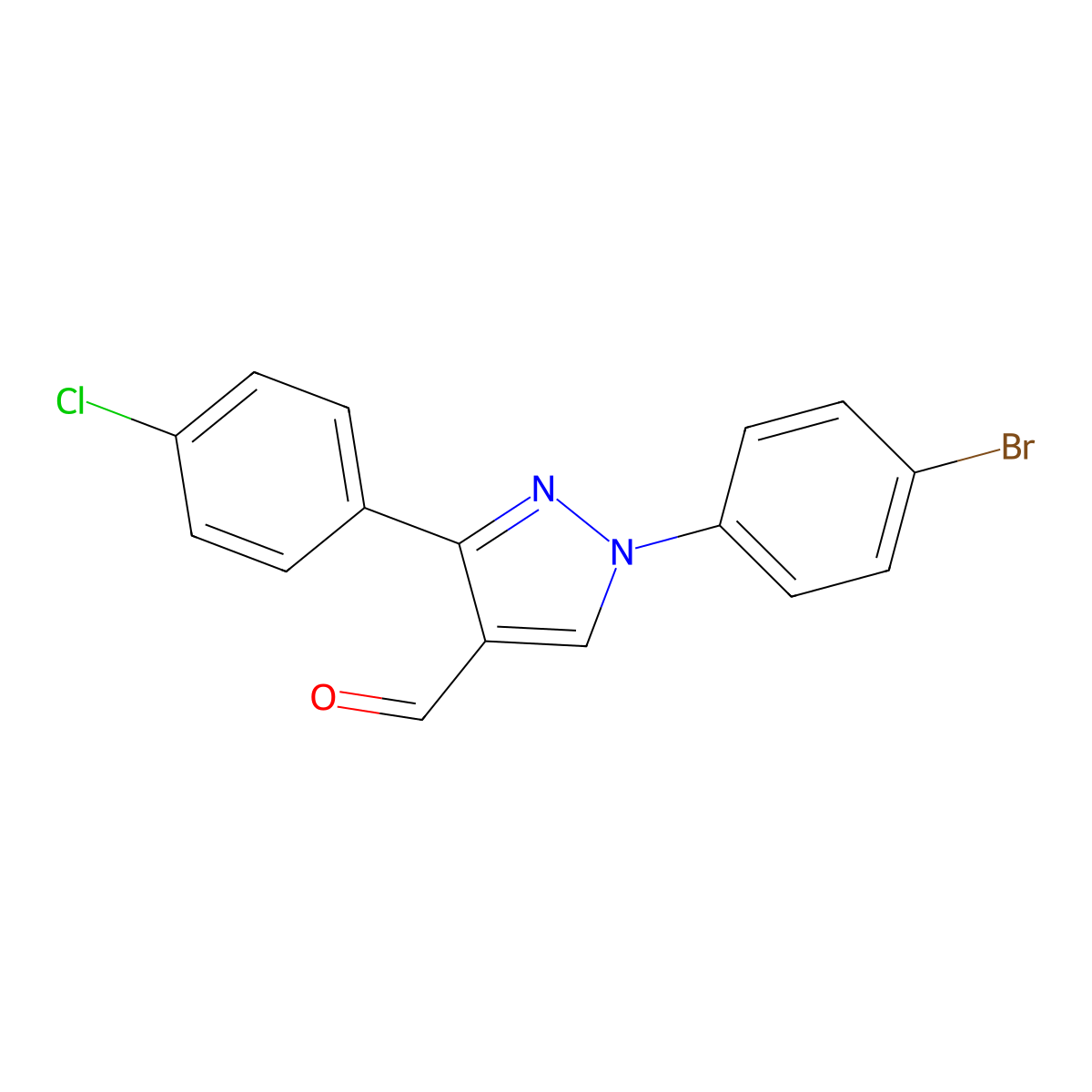 1-(4-Bromophenyl)-3-(4-chlorophenyl)-1H-pyrazole-4-carbaldehyde molecular structure, CAS 618098-53-6