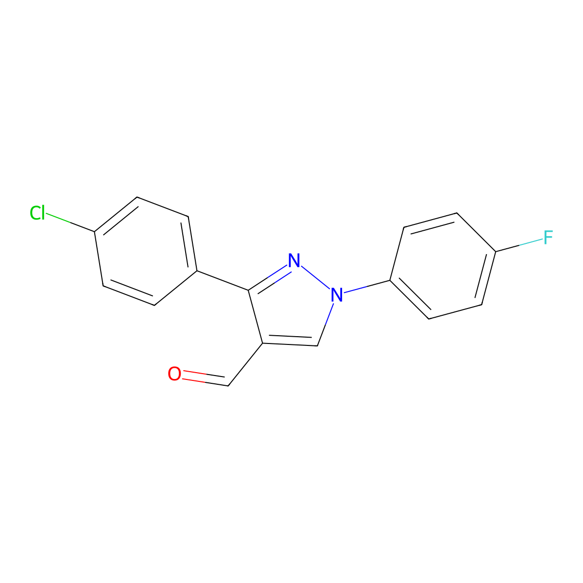 3-(4-Chlorophenyl)-1-(4-fluorophenyl)-1H-pyrazole-4-carbaldehyde molecular structure, CAS 618098-57-0