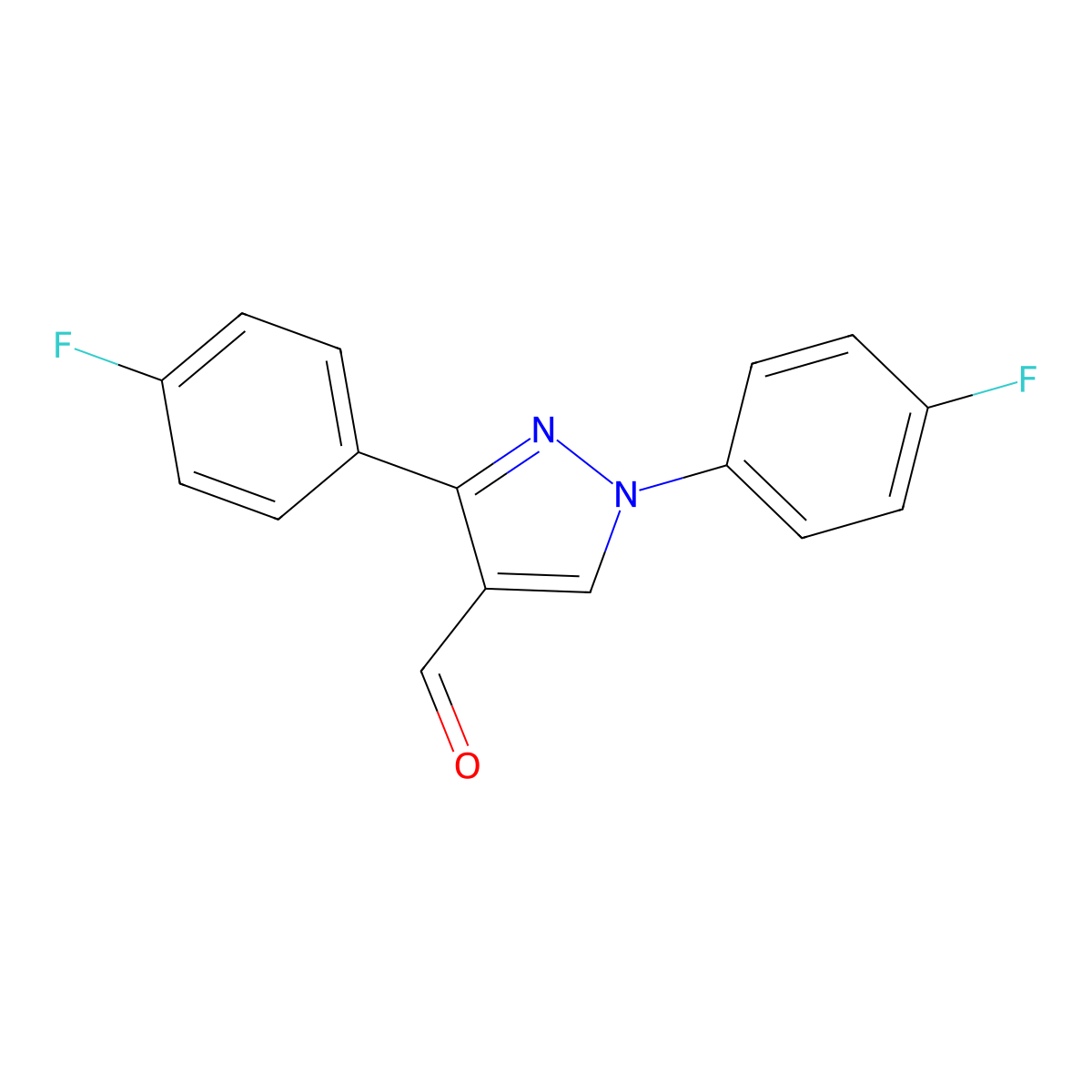 1,3-bis(4-fluorophenyl)-1H-pyrazole-4-carbaldehyde molecular structure, CAS 618098-59-2