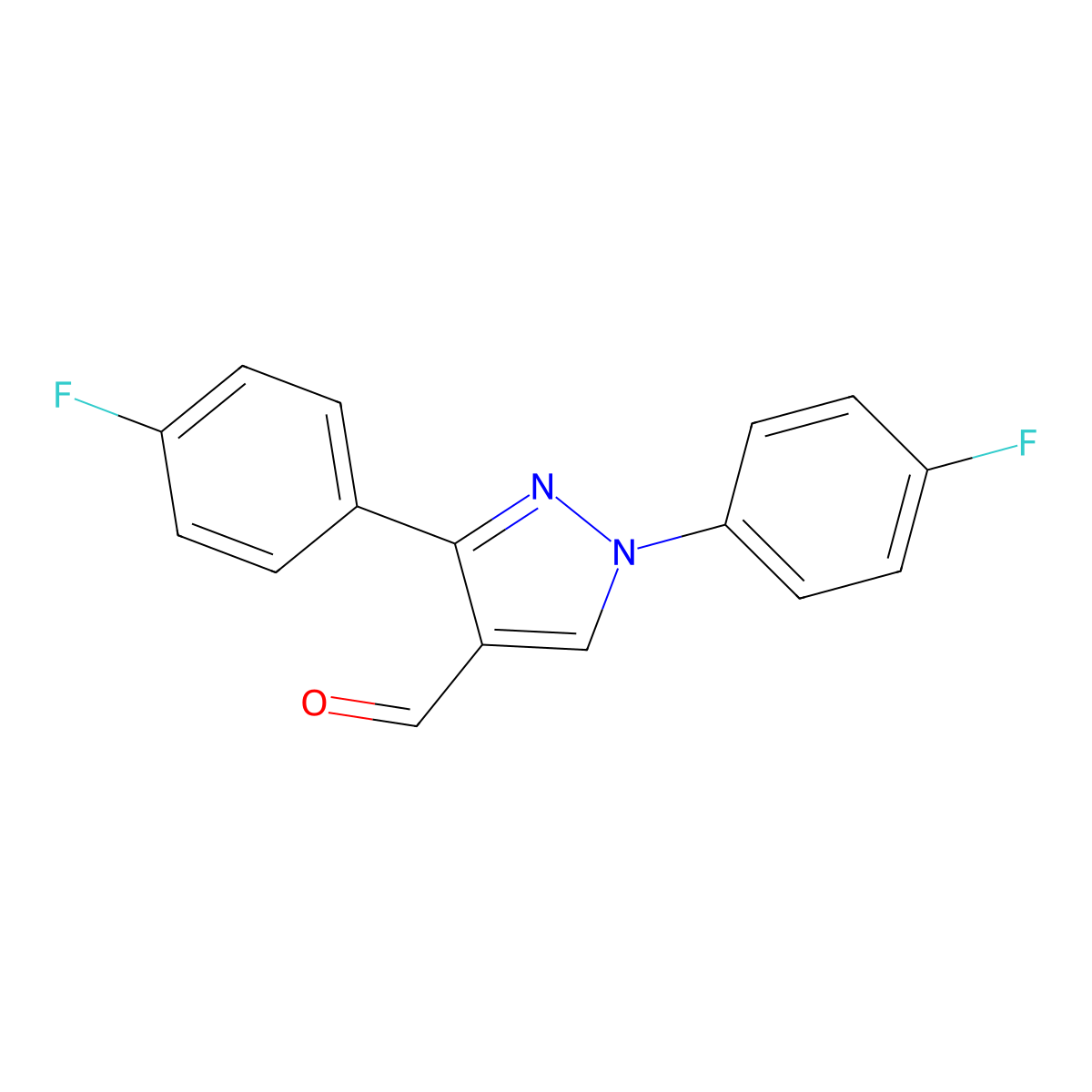 1,3-bis(4-fluorophenyl)-1H-pyrazole-4-carbaldehyde molecular structure, CAS 618098-59-2