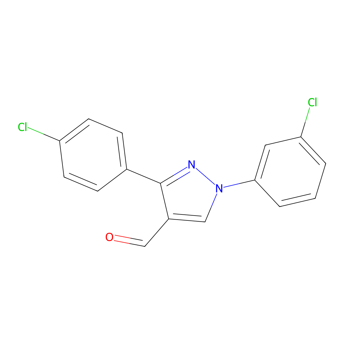1-(3-Chlorophenyl)-3-(4-chlorophenyl)-1H-pyrazole-4-carboxaldehyde molecular structure, CAS 618098-64-9