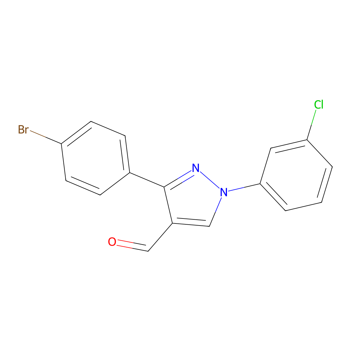 3-(4-Bromophenyl)-1-(3-chlorophenyl)-1H-pyrazole-4-carboxaldehyde molecular structure, CAS 618098-65-0