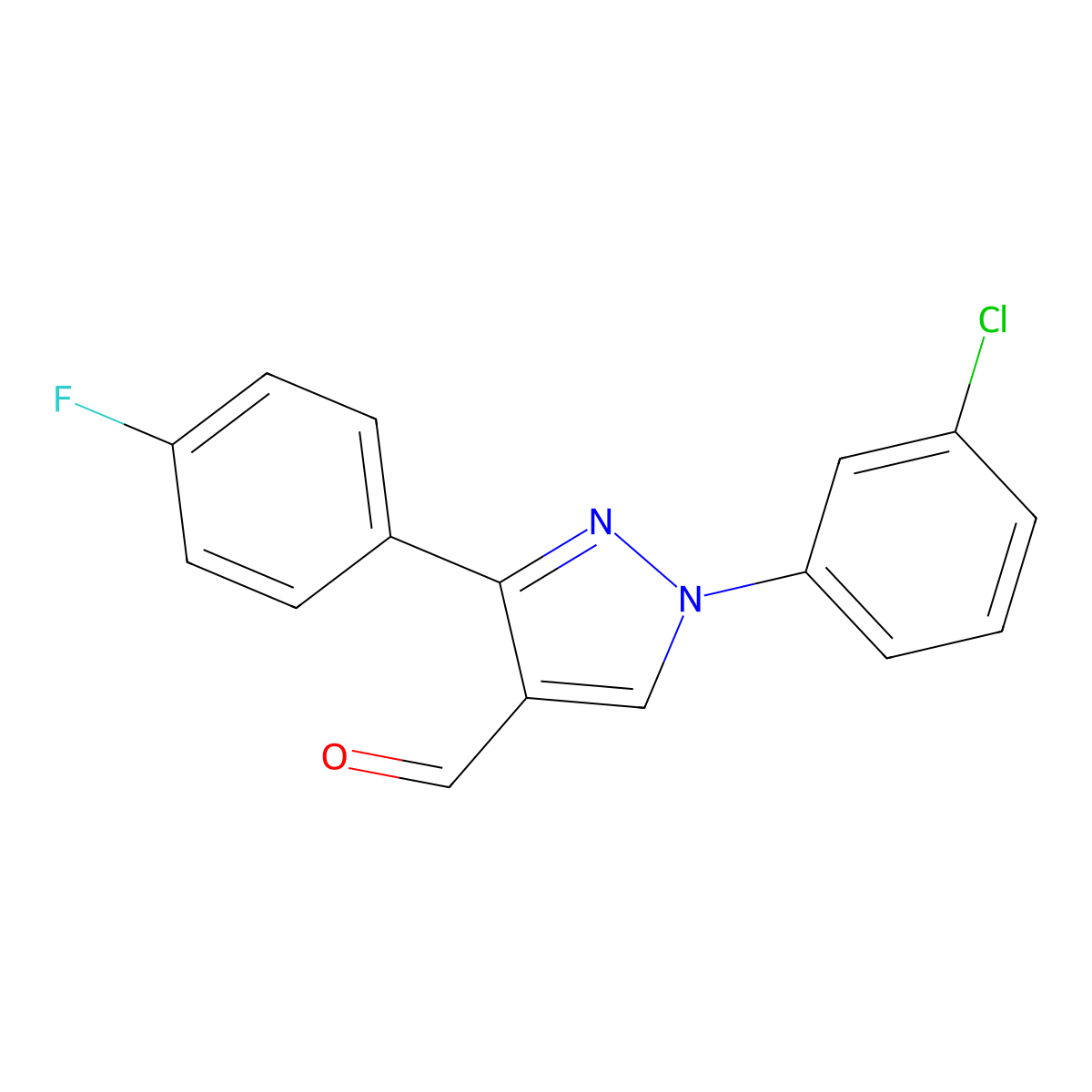 1-(3-Chlorophenyl)-3-(4-fluorophenyl)-1H-pyrazole-4-carbaldehyde molecular structure, CAS 618098-66-1