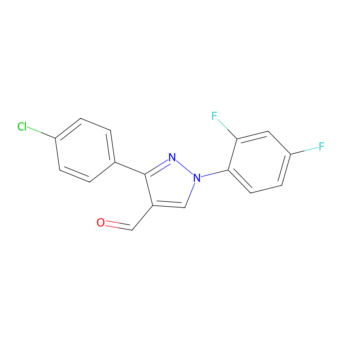 3-(4-Chlorophenyl)-1-(2,4-difluorophenyl)-1H-pyrazole-4-carbaldehyde molecular structure, CAS 618098-76-3