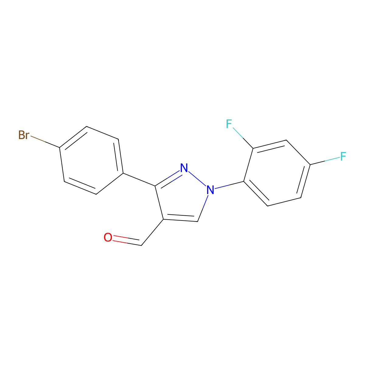 3-(4-Bromophenyl)-1-(2,4-difluorophenyl)-1H-pyrazole-4-carbaldehyde molecular structure, CAS 618098-77-4
