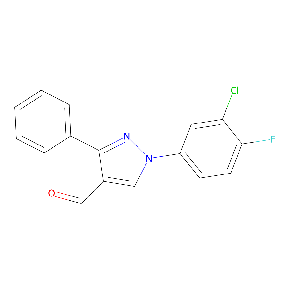 1-(3-Chloro-4-fluorophenyl)-3-phenyl-1H-pyrazole-4-carbaldehyde molecular structure, CAS 618098-80-9