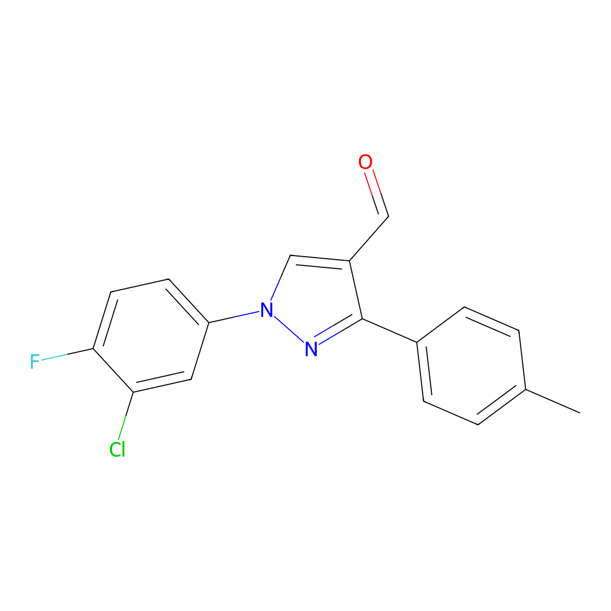 1-(3-Chloro-4-fluorophenyl)-3-(4-methylphenyl)-1H-pyrazole-4-carbaldehyde molecular structure, CAS 618098-81-0