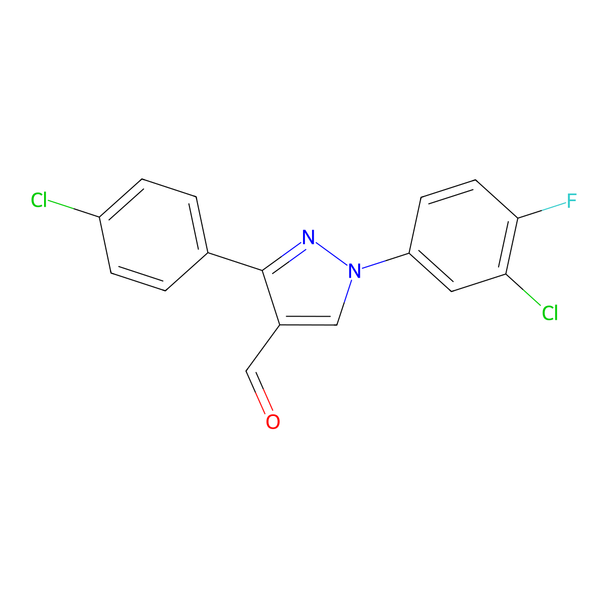 1-(3-Chloro-4-fluorophenyl)-3-(4-chlorophenyl)-1H-pyrazole-4-carbaldehyde molecular structure, CAS 618098-82-1