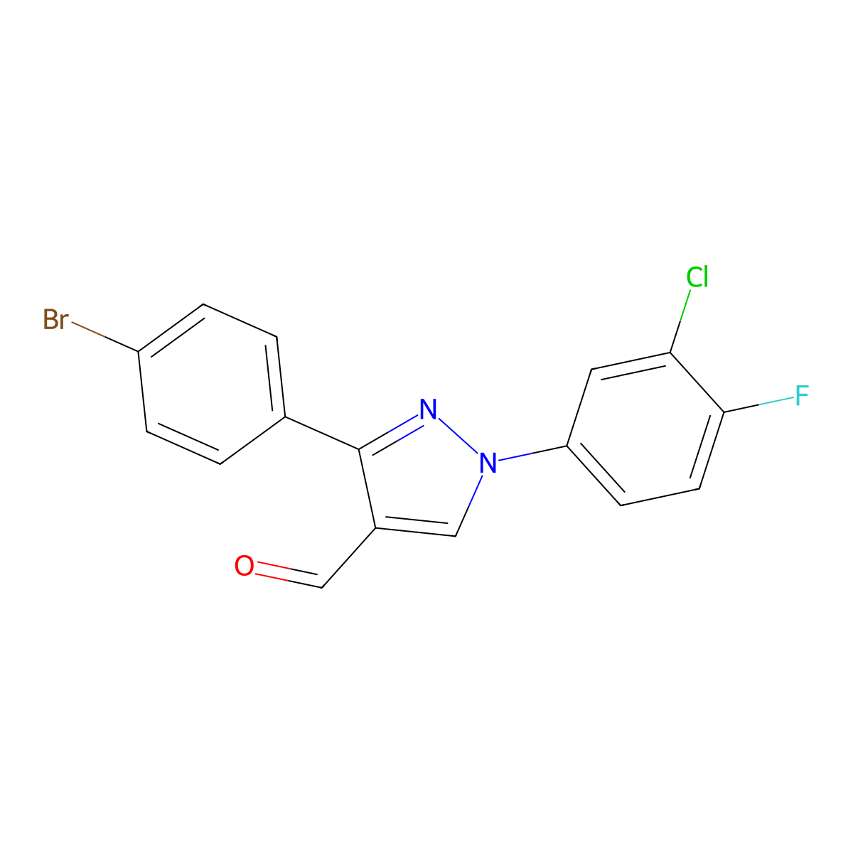 3-(4-Bromophenyl)-1-(3-chloro-4-fluorophenyl)-1H-pyrazole-4-carbaldehyde molecular structure, CAS 618098-83-2