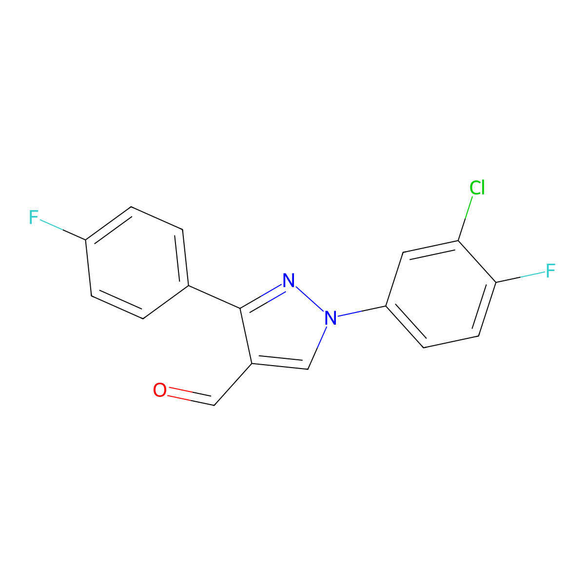 1-(3-Chloro-4-fluorophenyl)-3-(4-fluorophenyl)-1H-pyrazole-4-carbaldehyde molecular structure, CAS 618098-84-3