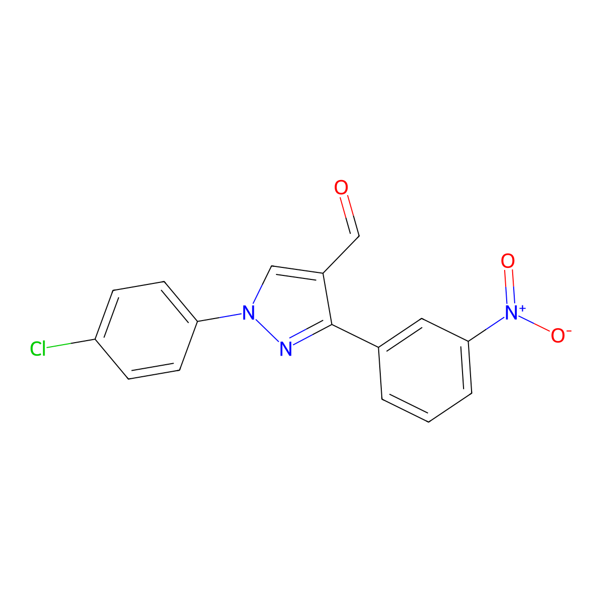 1-(4-Chlorophenyl)-3-(3-nitrophenyl)-1H-pyrazole-4-carbaldehyde molecular structure, CAS 618098-98-9