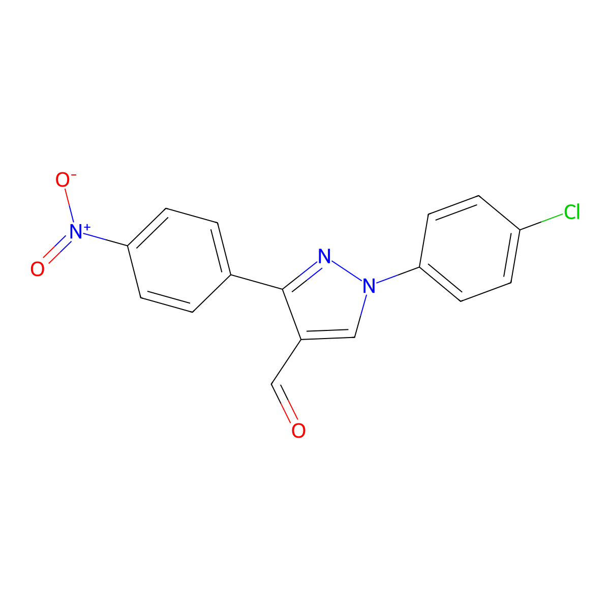 1-(4-chlorophenyl)-3-(4-nitrophenyl)-1H-pyrazole-4-carbaldehyde molecular structure, CAS 618098-99-0