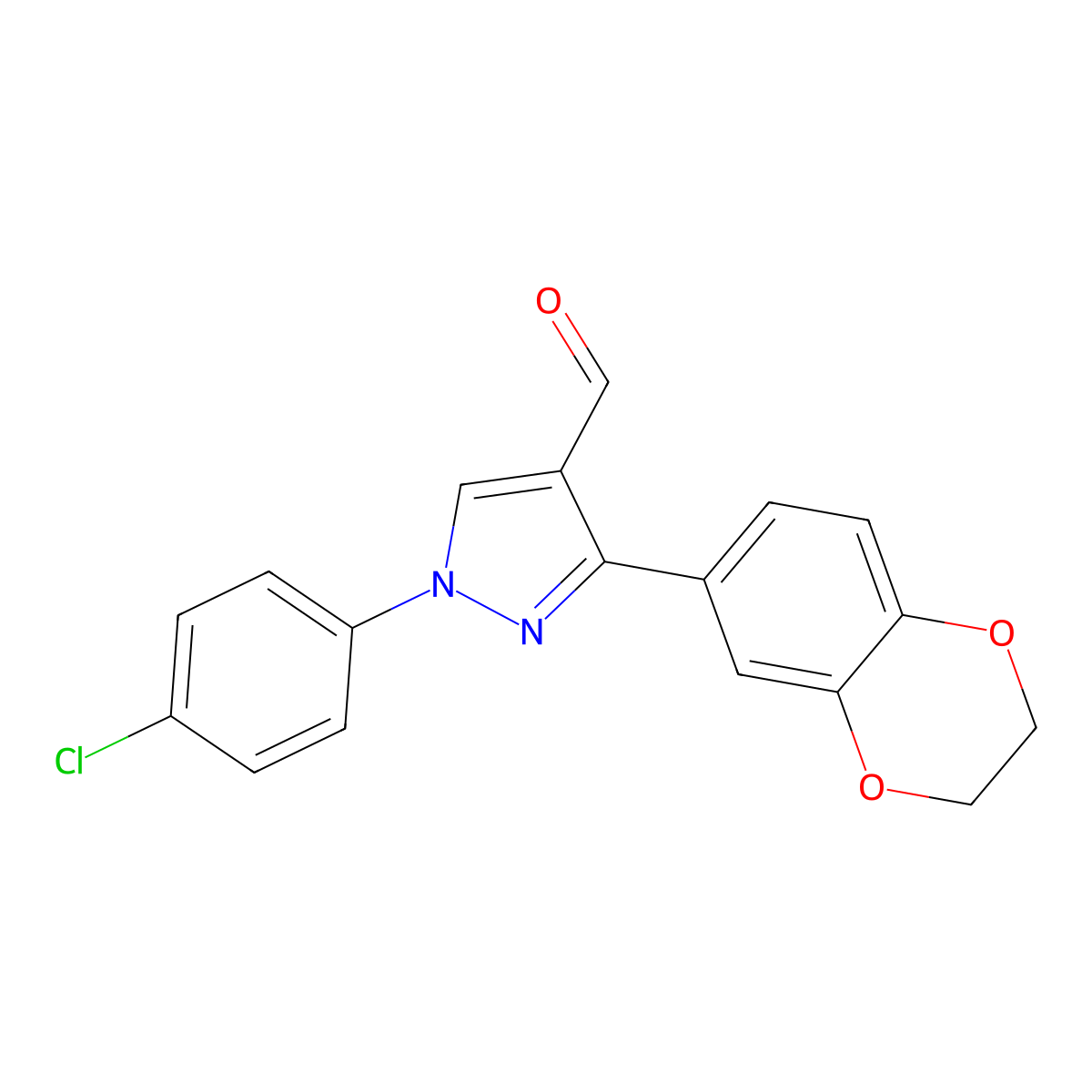 1-(4-Chlorophenyl)-3-(2,3-dihydro-1,4-benzodioxin-6-yl)-1H-pyrazole-4-carboxaldehyde molecular structure, CAS 618099-01-7