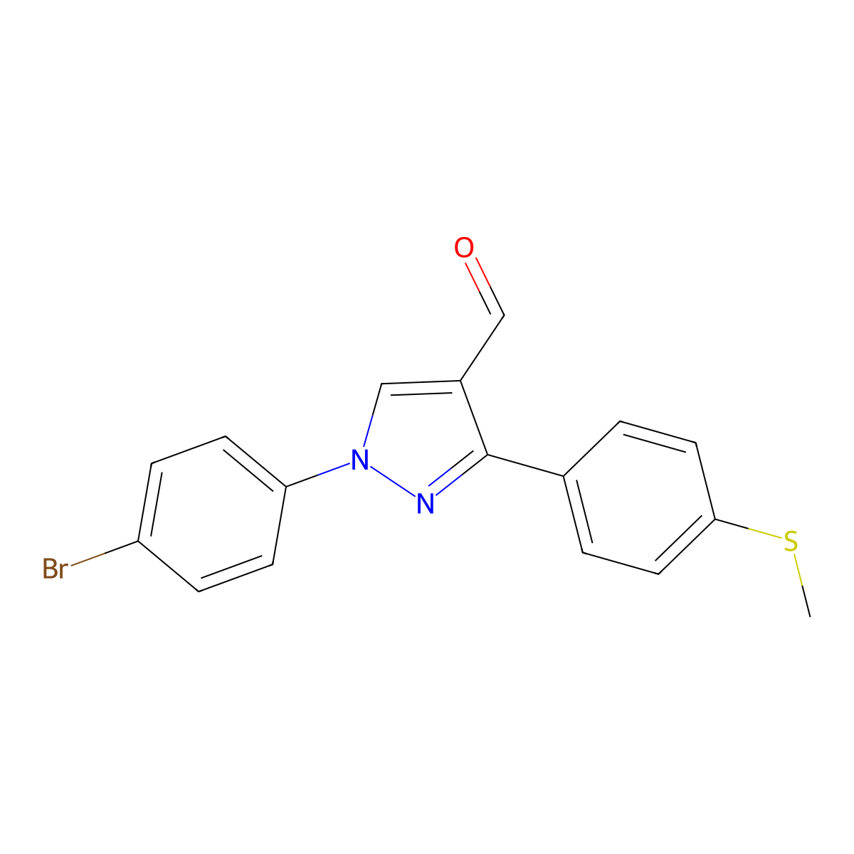 1-(4-Bromophenyl)-3-[4-(methylsulfanyl)phenyl]-1H-pyrazole-4-carbaldehyde molecular structure, CAS 618099-02-8
