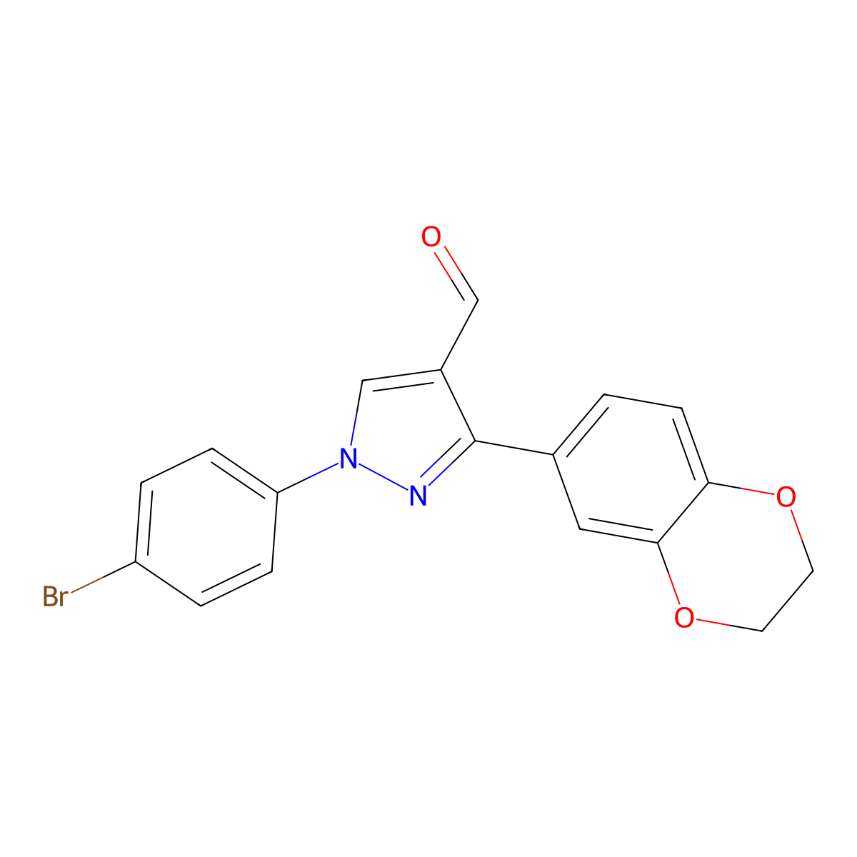 1-(4-Bromophenyl)-3-(2,3-dihydro-1,4-benzodioxin-6-yl)-1H-pyrazole-4-carboxaldehyde molecular structure, CAS 618099-06-2