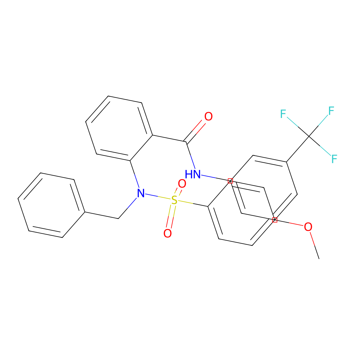 2-[Benzyl(4-methoxybenzene-1-sulfonyl)amino]-N-[3-(trifluoromethyl)phenyl]benzamide molecular structure, CAS 6181-02-8