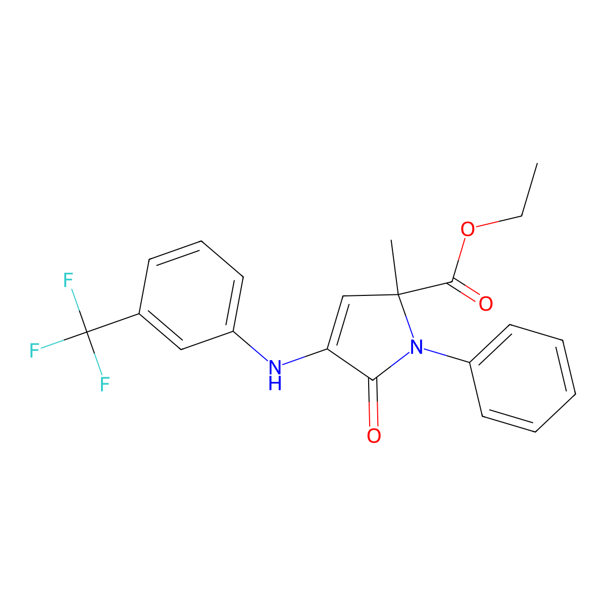 Ethyl 2-methyl-5-oxo-1-phenyl-4-((3-(trifluoromethyl)phenyl)amino)-2,5-dihydro-1H-pyrrole-2-carboxylate molecular structure, CAS 6181-78-8