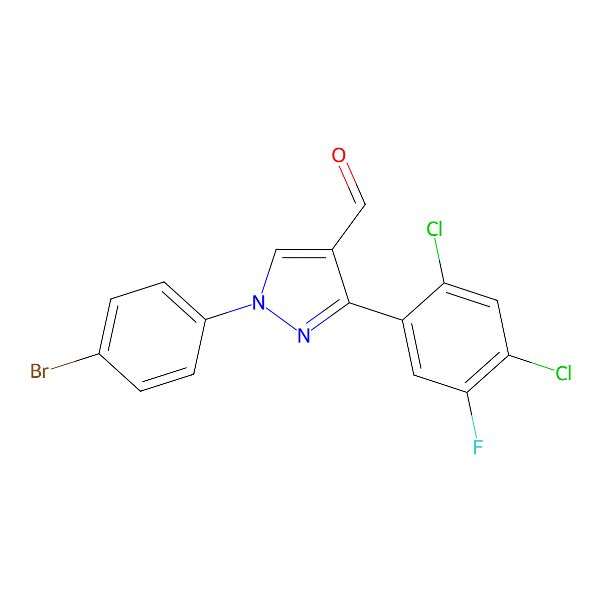 1-(4-Bromophenyl)-3-(2,4-dichloro-5-fluorophenyl)-1H-pyrazole-4-carbaldehyde molecular structure, CAS 618101-59-0