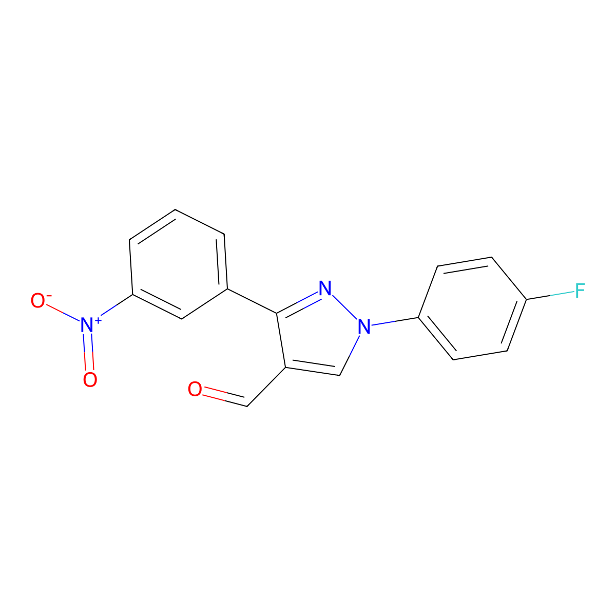 1-(4-Fluorophenyl)-3-(3-nitrophenyl)-1H-pyrazole-4-carbaldehyde molecular structure, CAS 618101-61-4