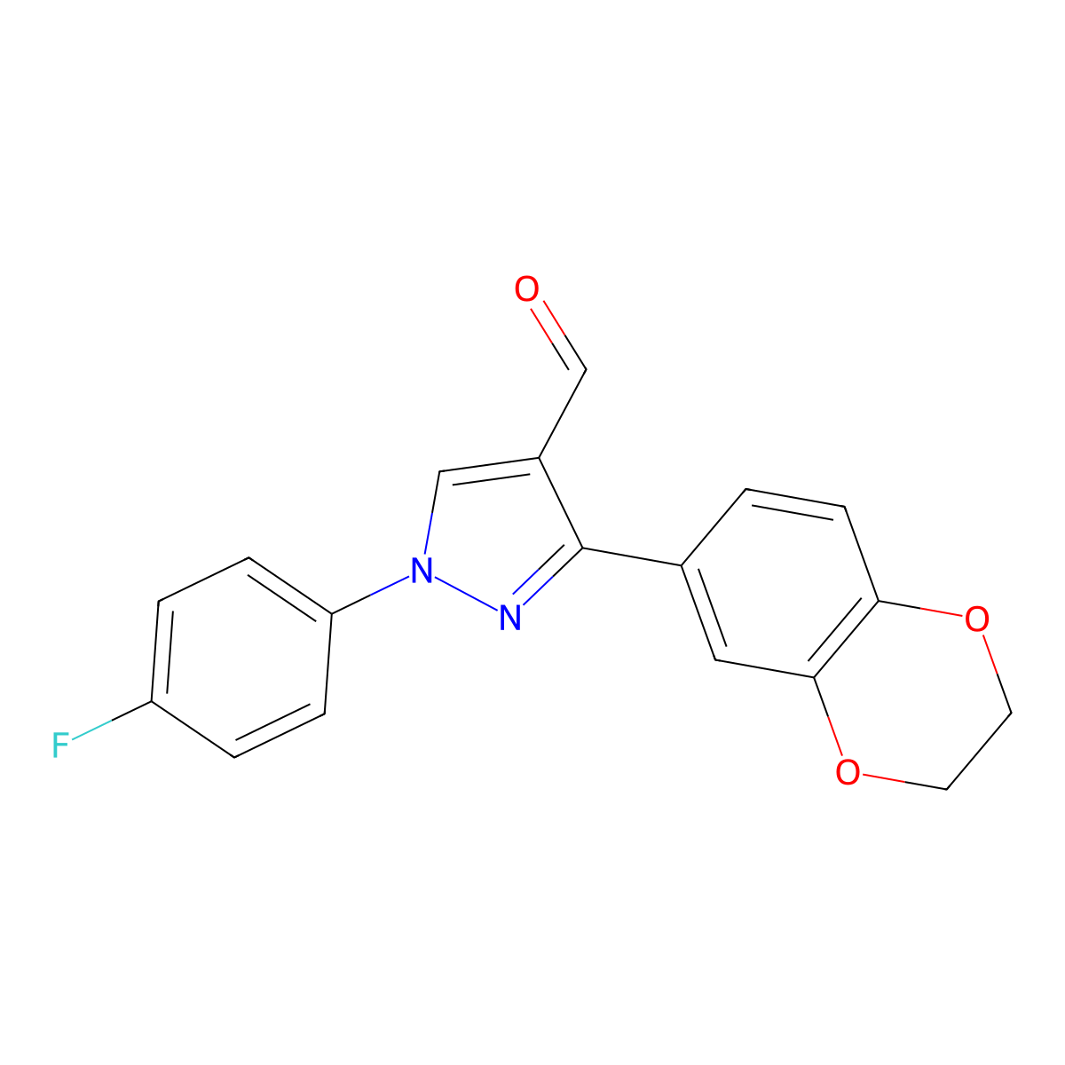 1-(4-Fluorophenyl)-3-(2,3-dihydrobenzo[b][1,4]dioxin-6-yl)-1h-pyrazole-4-carbaldehyde molecular structure, CAS 618101-64-7