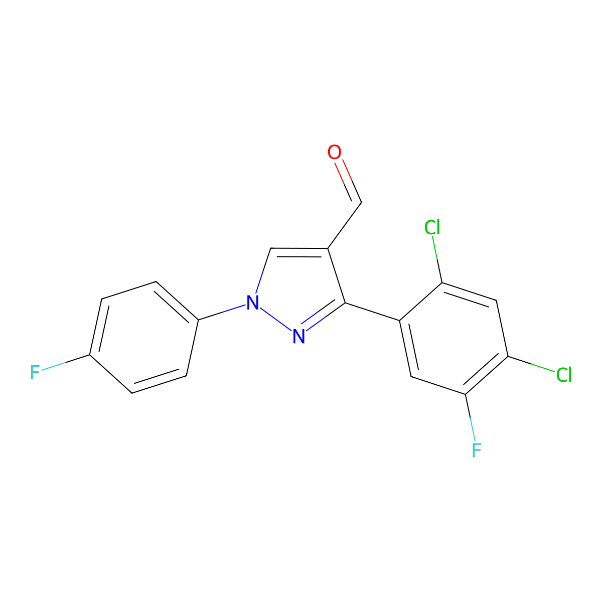 3-(2,4-Dichloro-5-fluorophenyl)-1-(4-fluorophenyl)-1H-pyrazole-4-carbaldehyde molecular structure, CAS 618101-65-8