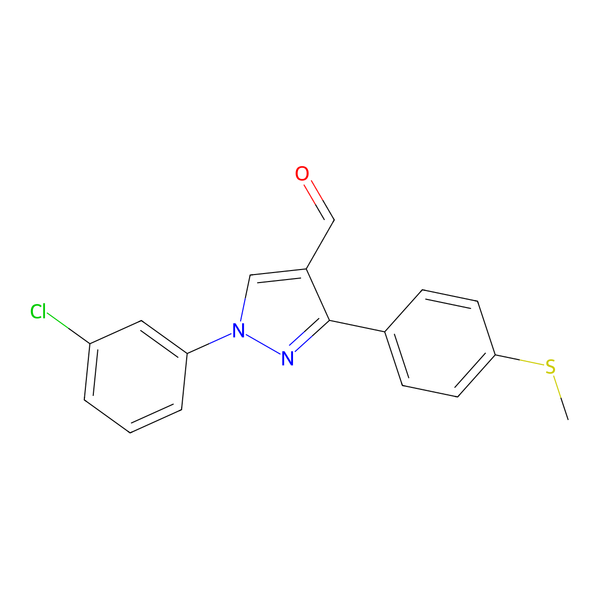 1-(3-Chlorophenyl)-3-[4-(methylsulfanyl)phenyl]-1H-pyrazole-4-carbaldehyde molecular structure, CAS 618101-70-5