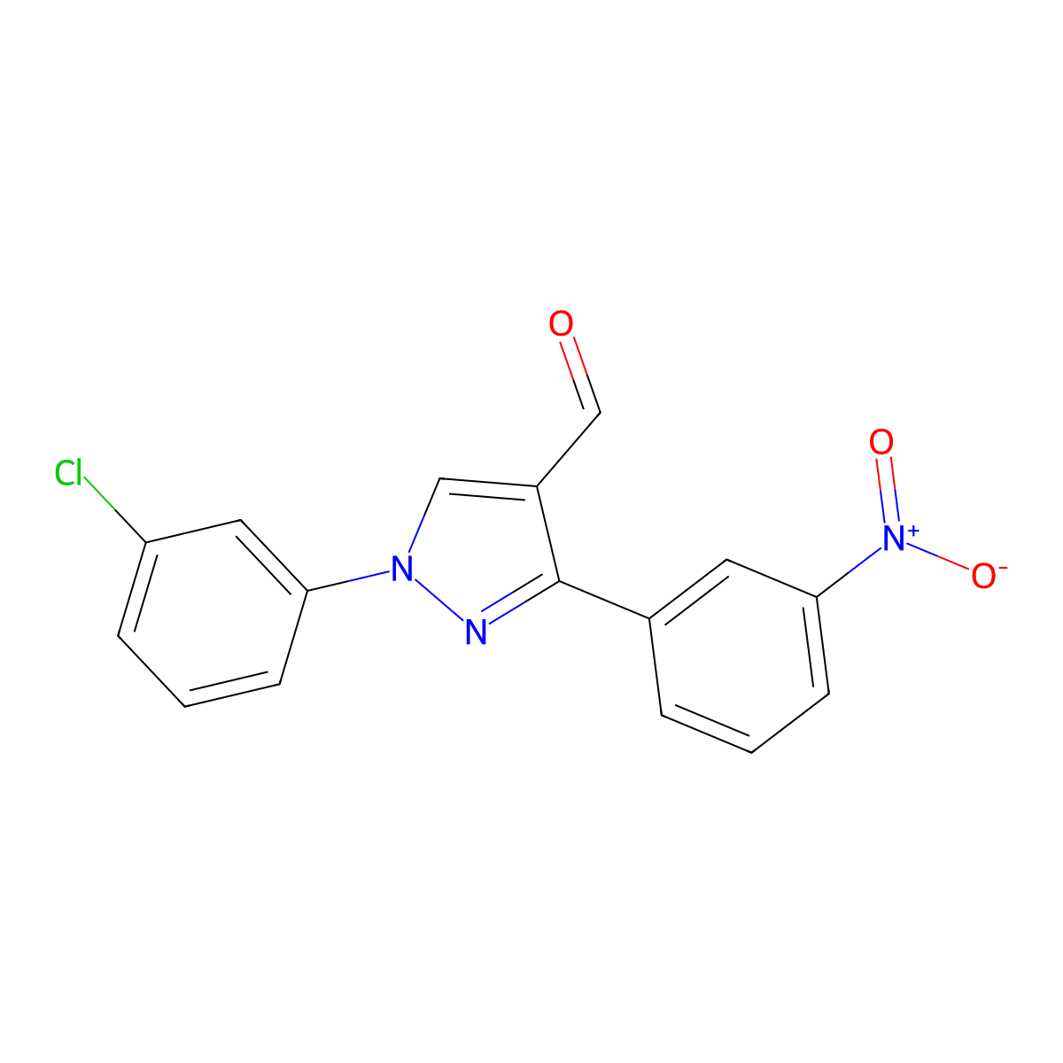 1-(3-Chlorophenyl)-3-(3-nitrophenyl)-1H-pyrazole-4-carbaldehyde molecular structure, CAS 618101-71-6