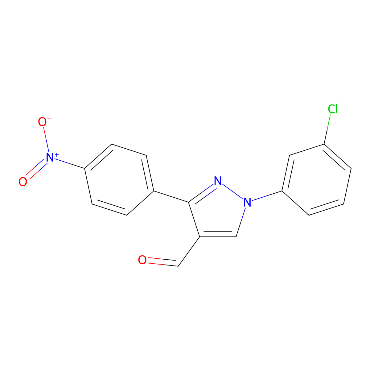 1-(3-Chlorophenyl)-3-(4-nitrophenyl)-1H-pyrazole-4-carbaldehyde molecular structure, CAS 618101-72-7