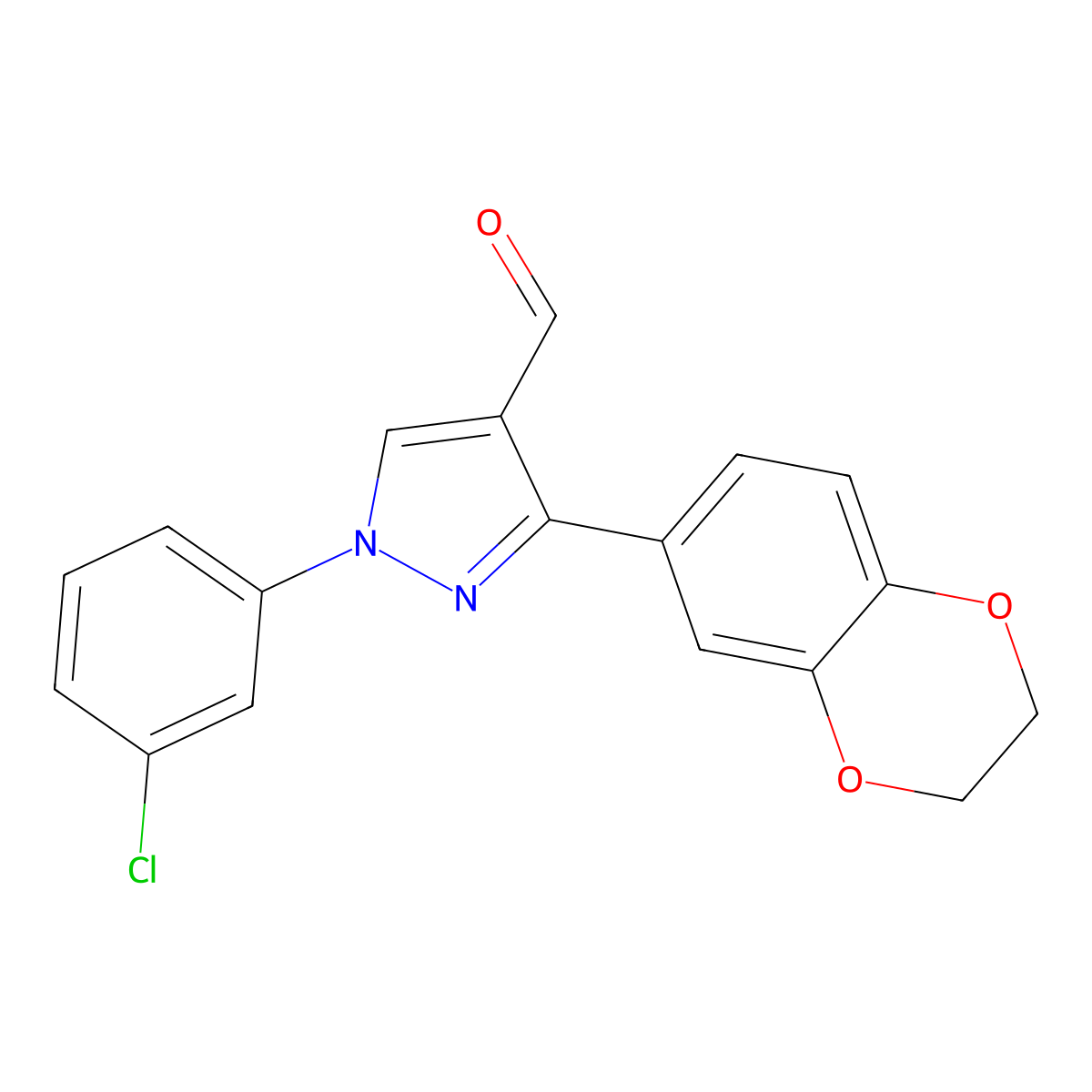 1-(3-Chlorophenyl)-3-(2,3-dihydro-1,4-benzodioxin-6-yl)-1H-pyrazole-4-carboxaldehyde molecular structure, CAS 618101-74-9