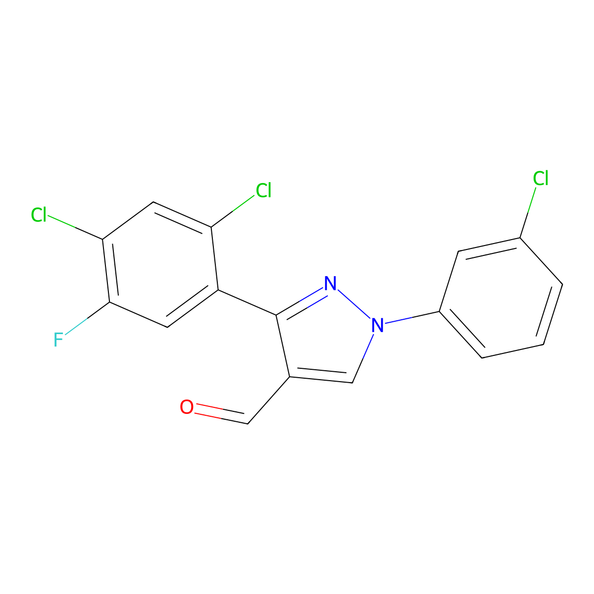 1-(3-Chlorophenyl)-3-(2,4-dichloro-5-fluorophenyl)-1H-pyrazole-4-carbaldehyde molecular structure, CAS 618101-75-0