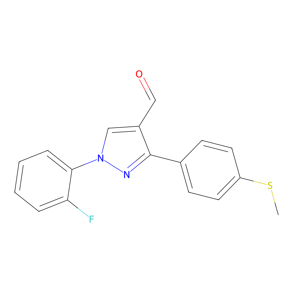 1-(2-Fluorophenyl)-3-(4-(methylsulfanyl)phenyl)-1H-pyrazole-4-carbaldehyde molecular structure, CAS 618101-76-1