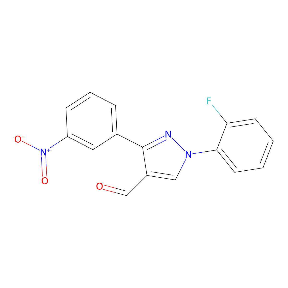 1-(2-Fluorophenyl)-3-(3-nitrophenyl)-1H-pyrazole-4-carbaldehyde molecular structure, CAS 618101-77-2