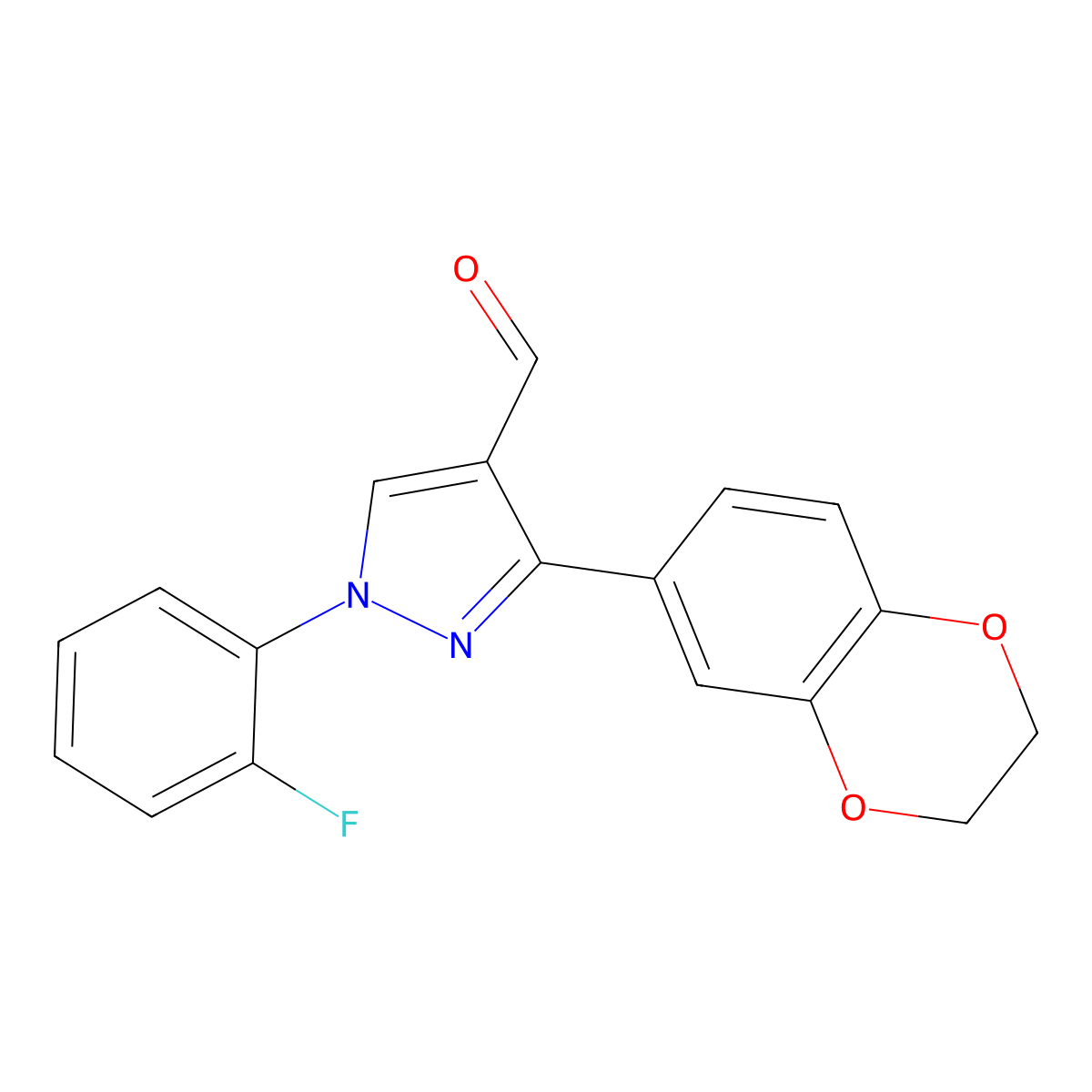 1-(2-Fluorophenyl)-3-(2,3-dihydrobenzo[B][1,4]dioxin-6-YL)-1H-pyrazole-4-carbaldehyde molecular structure, CAS 618101-80-7