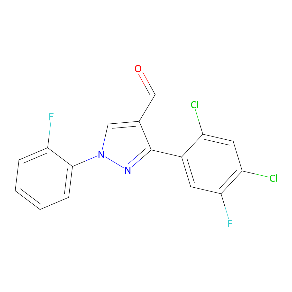 3-(2,4-Dichloro-5-fluorophenyl)-1-(2-fluorophenyl)-1H-pyrazole-4-carbaldehyde molecular structure, CAS 618101-82-9