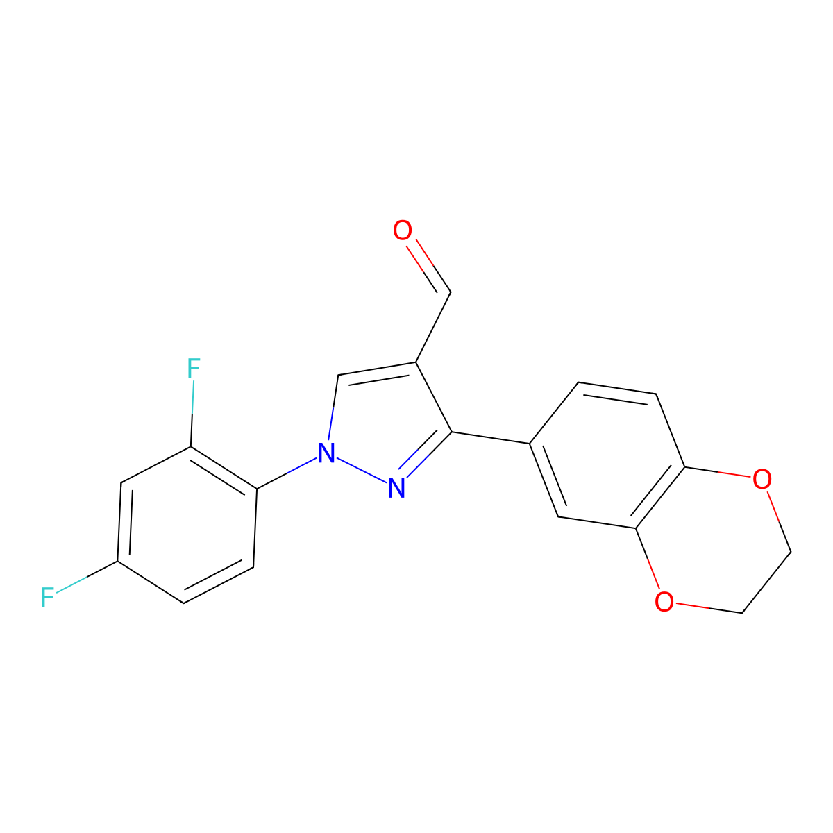 1-(2,4-Difluorophenyl)-3-(2,3-dihydrobenzo[B][1,4]dioxin-6-YL)-1H-pyrazole-4-carbaldehyde molecular structure, CAS 618101-85-2