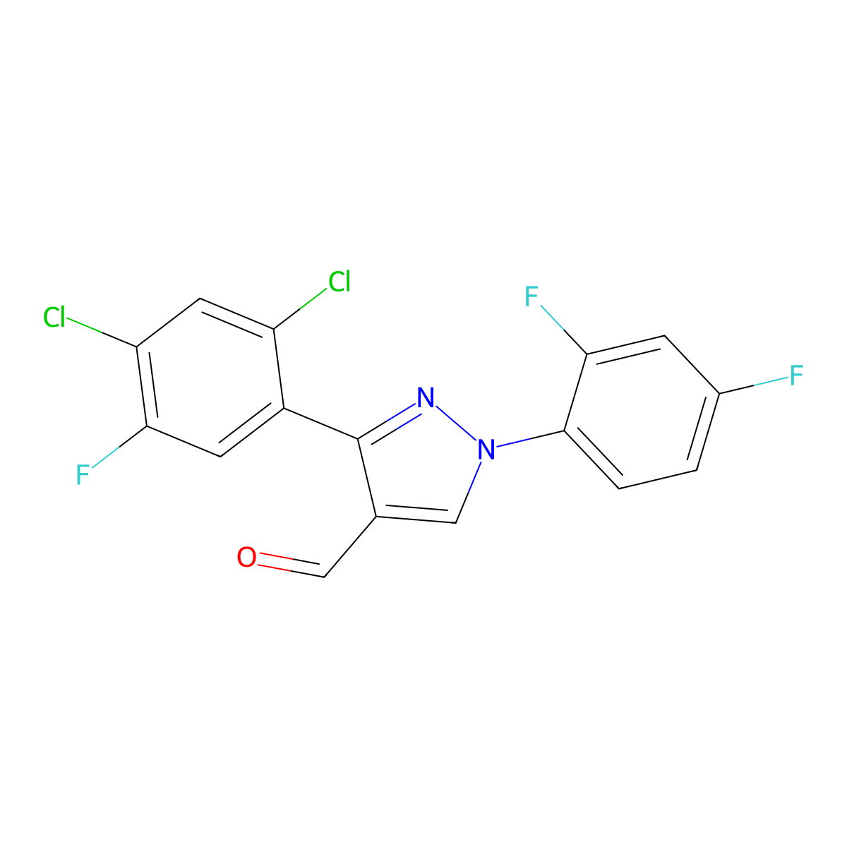 3-(2,4-Dichloro-5-fluorophenyl)-1-(2,4-difluorophenyl)-1H-pyrazole-4-carbaldehyde molecular structure, CAS 618101-86-3