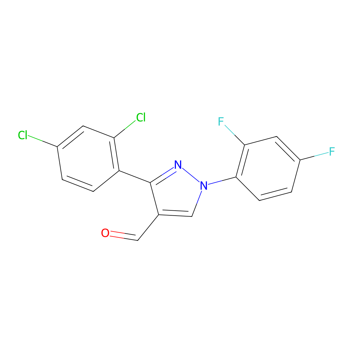 3-(2,4-Dichlorophenyl)-1-(2,4-difluorophenyl)-1H-pyrazole-4-carbaldehyde molecular structure, CAS 618101-87-4