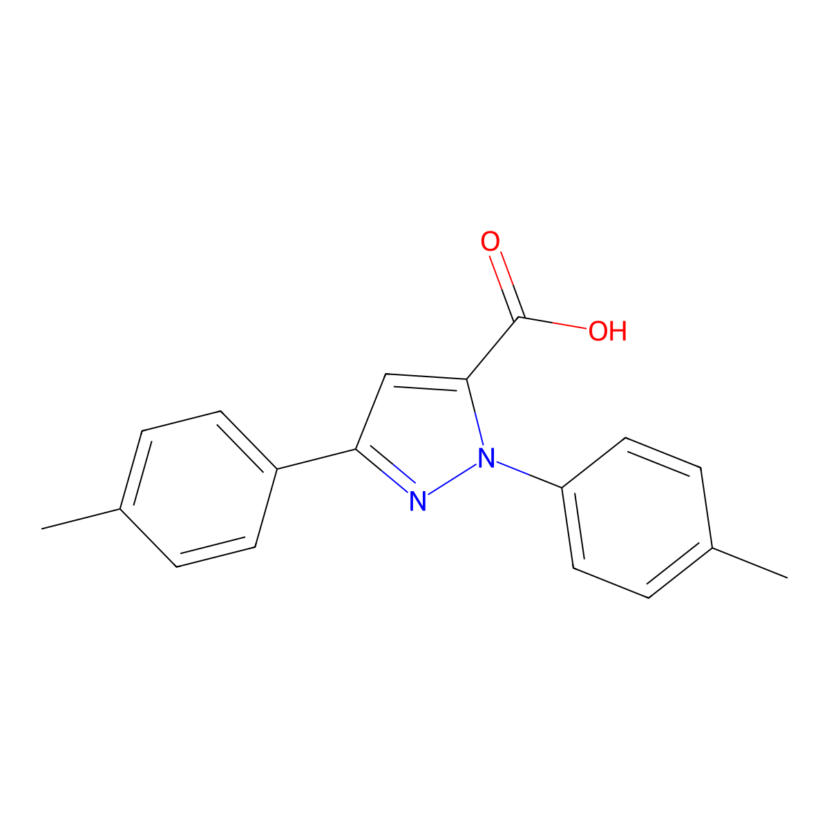 1,3-Bis(4-methylphenyl)-1H-pyrazole-5-carboxylic acid molecular structure, CAS 618102-08-2