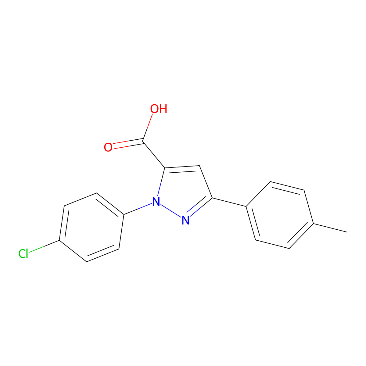 1-(4-Chlorophenyl)-3-(4-methylphenyl)-1H-pyrazole-5-carboxylic acid molecular structure, CAS 618102-10-6
