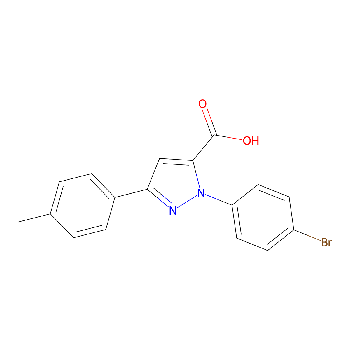 1-(4-Bromophenyl)-3-(4-methylphenyl)-1H-pyrazole-5-carboxylic acid molecular structure, CAS 618102-12-8