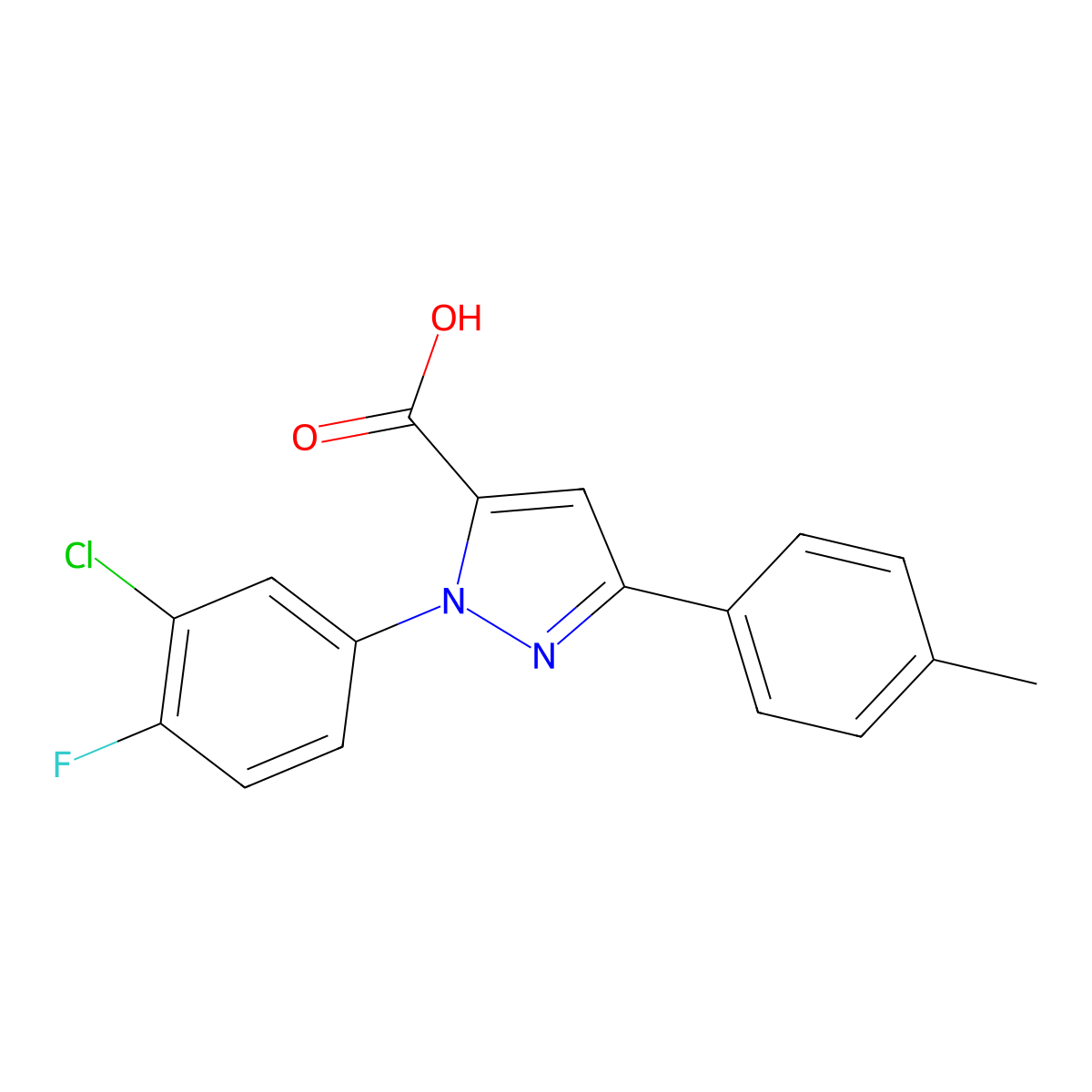 1-(3-Chloro-4-fluorophenyl)-3-(4-methylphenyl)-1H-pyrazole-5-carboxylic acid molecular structure, CAS 618102-16-2