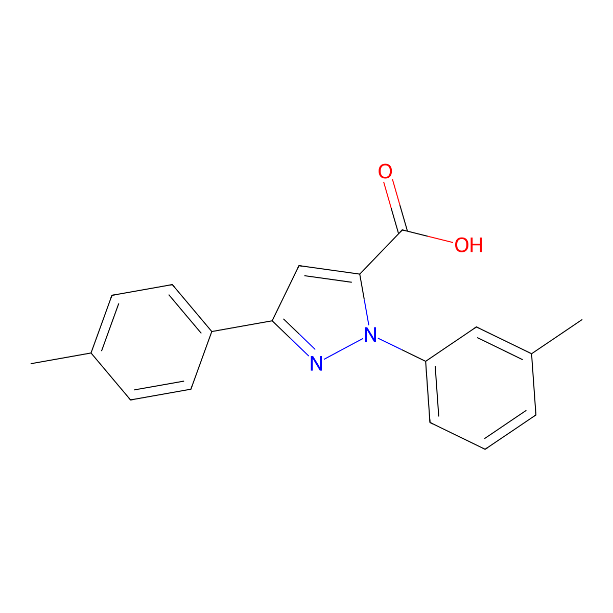 1-(3-Methylphenyl)-3-(4-methylphenyl)-1H-pyrazole-5-carboxylic acid molecular structure, CAS 618102-20-8