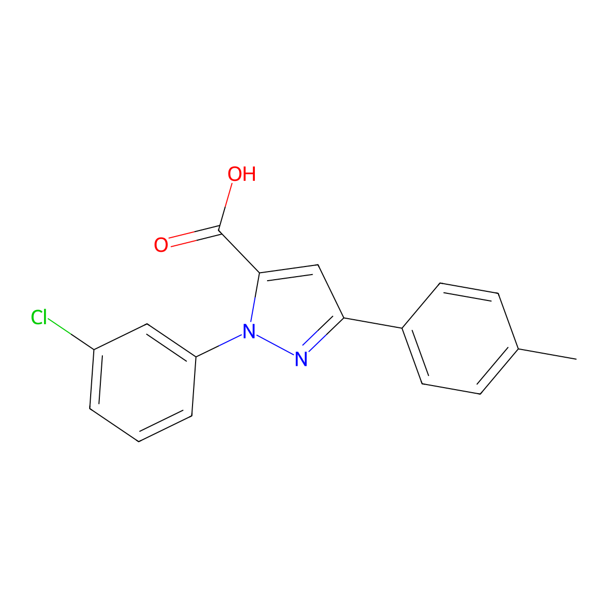1-(3-Chlorophenyl)-3-(4-methylphenyl)-1H-pyrazole-5-carboxylic acid molecular structure, CAS 618102-21-9