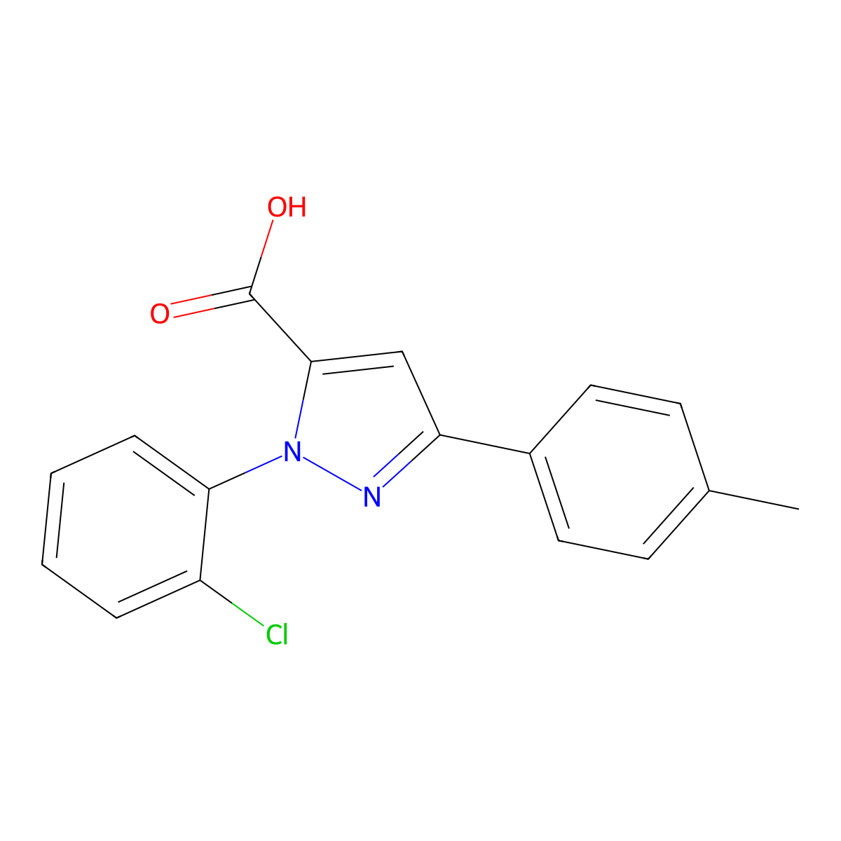 1-(2-Chlorophenyl)-3-(4-methylphenyl)-1H-pyrazole-5-carboxylic acid molecular structure, CAS 618102-25-3