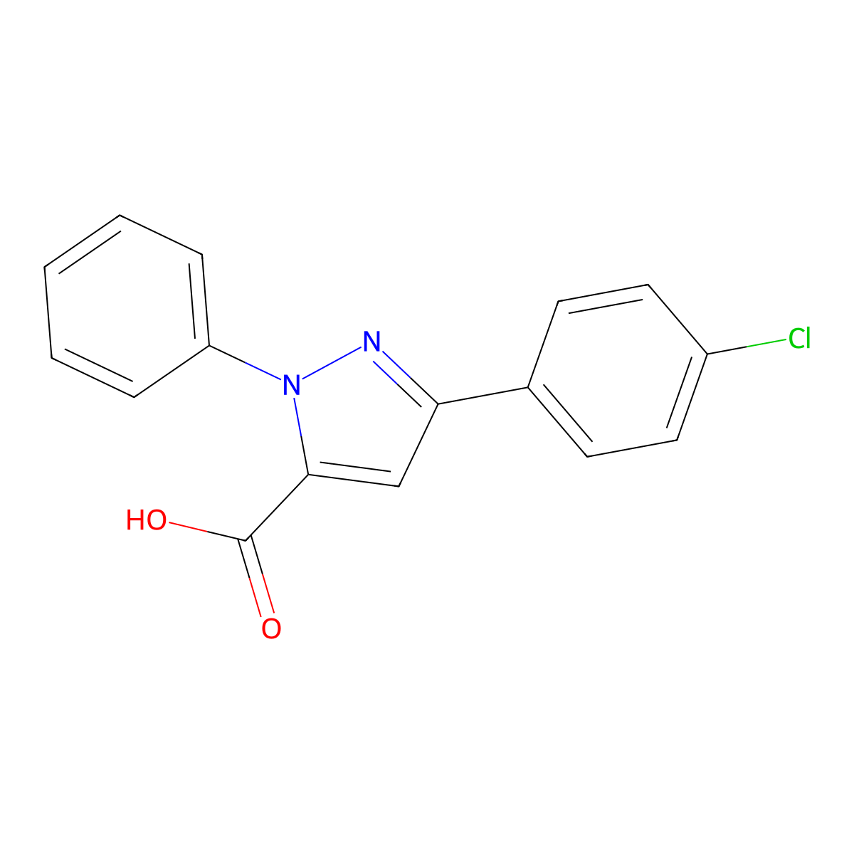 3-(4-chlorophenyl)-1-phenyl-1H-pyrazole-5-carboxylic acid molecular structure, CAS 618102-33-3