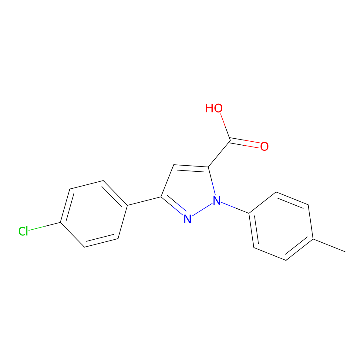 3-(4-Chlorophenyl)-1-(4-methylphenyl)-1H-pyrazole-5-carboxylic acid molecular structure, CAS 618102-35-5