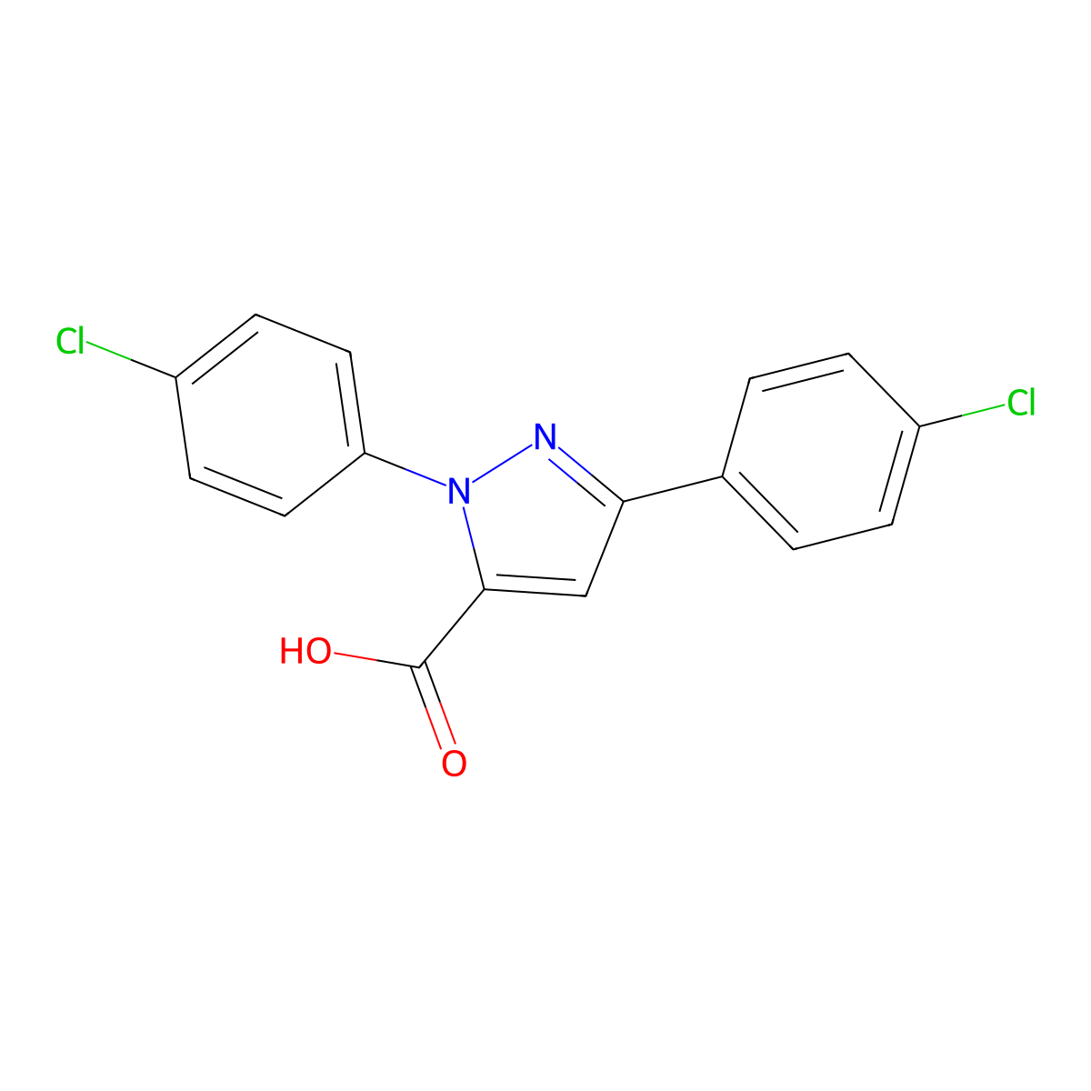 1,3-Bis(4-chlorophenyl)-1H-pyrazole-5-carboxylic acid molecular structure, CAS 618102-37-7
