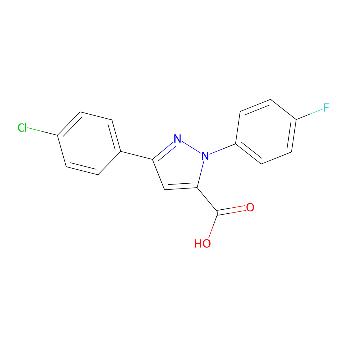 3-(4-Chlorophenyl)-1-(4-fluorophenyl)-1H-pyrazole-5-carboxylic acid molecular structure, CAS 618102-39-9