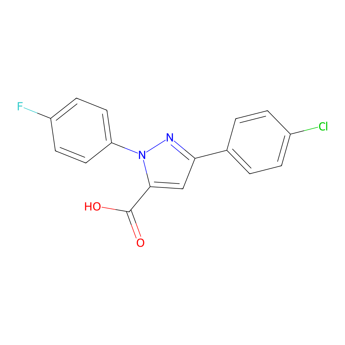 3-(4-Chlorophenyl)-1-(4-fluorophenyl)-1H-pyrazole-5-carboxylic acid molecular structure, CAS 618102-39-9