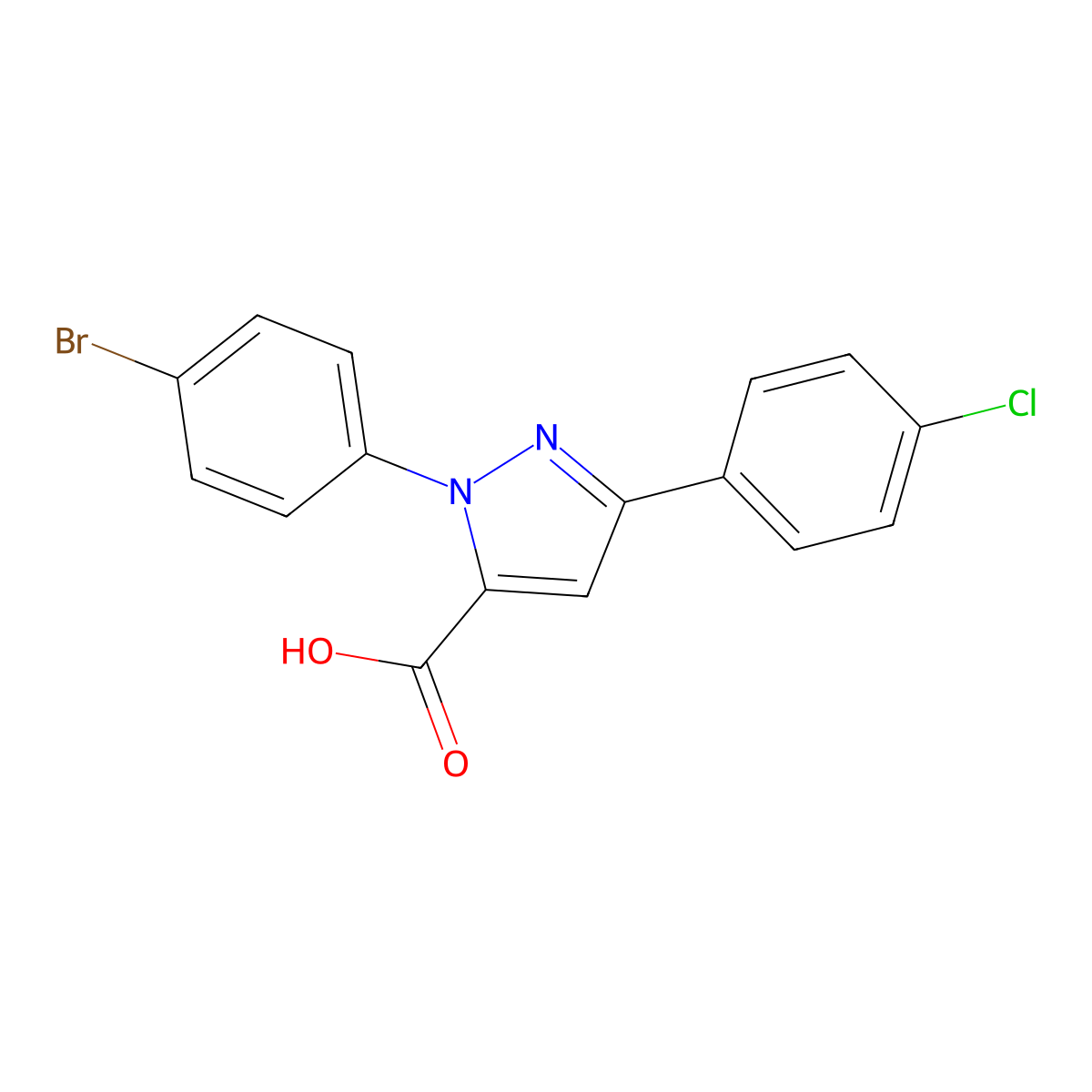1-(4-Bromophenyl)-3-(4-chlorophenyl)-1H-pyrazole-5-carboxylic acid molecular structure, CAS 618102-43-5